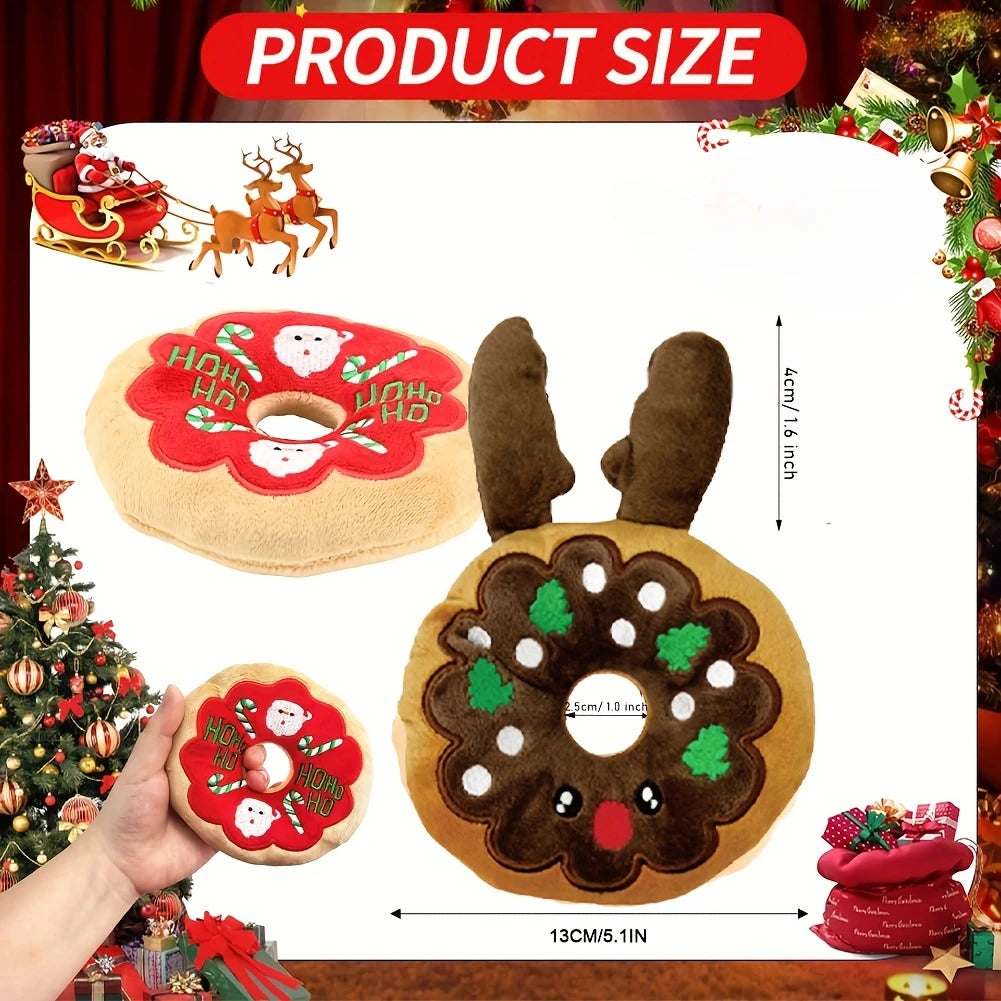 Christmas Medium Size Eco-Friendly Dog Chewing Toys Plush Sound Making Cartoon Donuts Antlers & Cotton Pet Toys
