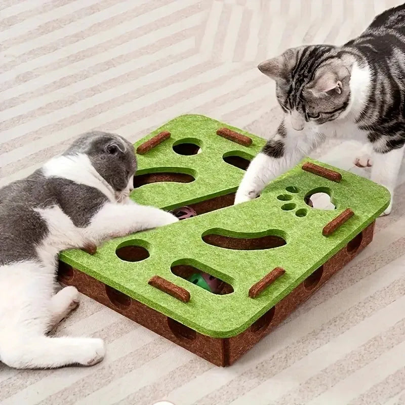 Interactive Construction Site Cat Fun Box Durable Felt Puzzle Game with Paw Prints Simple Style for Indoor Cats