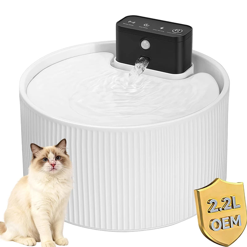 2.2L Ceramic Cat Water Fountain Wireless Sensor Rechargeable Battery Operated 4000mAh Quiet Drinking Fountain for Cats and Dogs