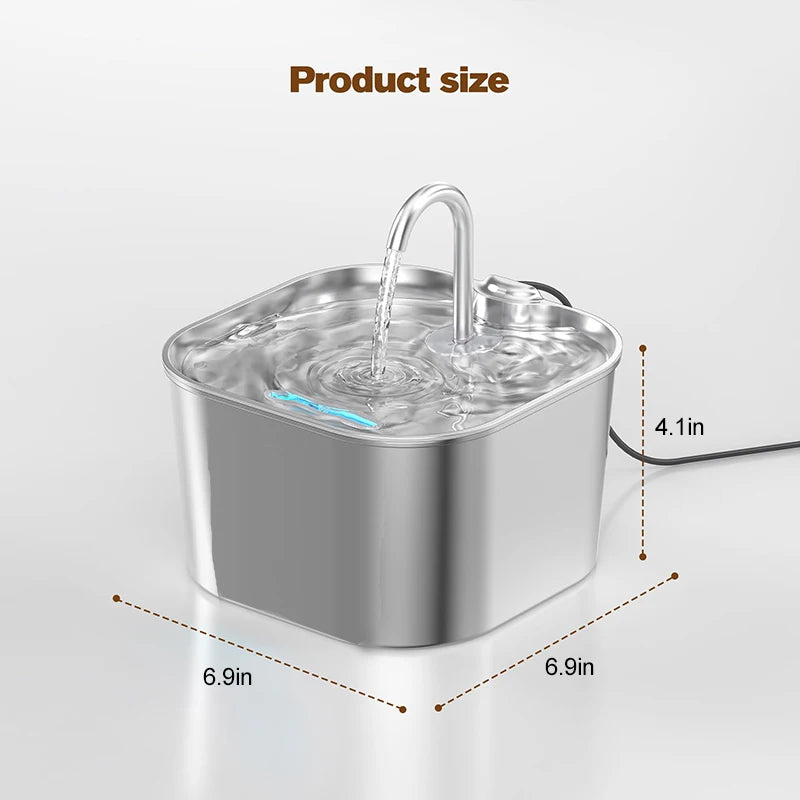 2025 New 2.2L Stainless Steel Cat Water Fountain Pet Water Dispenser Cat Water Dispenser Dual Drinking Cat Feeder