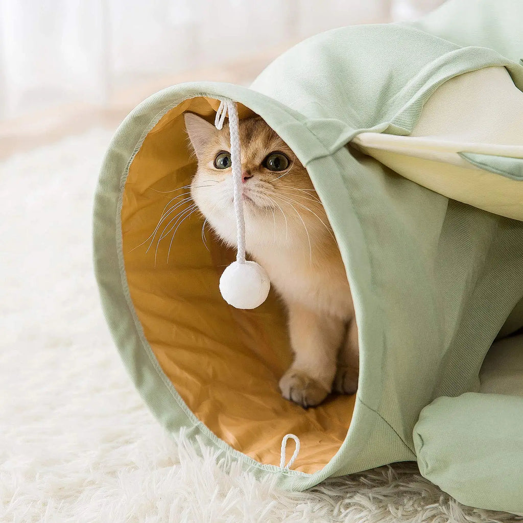 Cat Tunnel Collapsible Tubes Toys with Removable Mat Cat Bed Indoor Cat Tunnels Pet Accessories