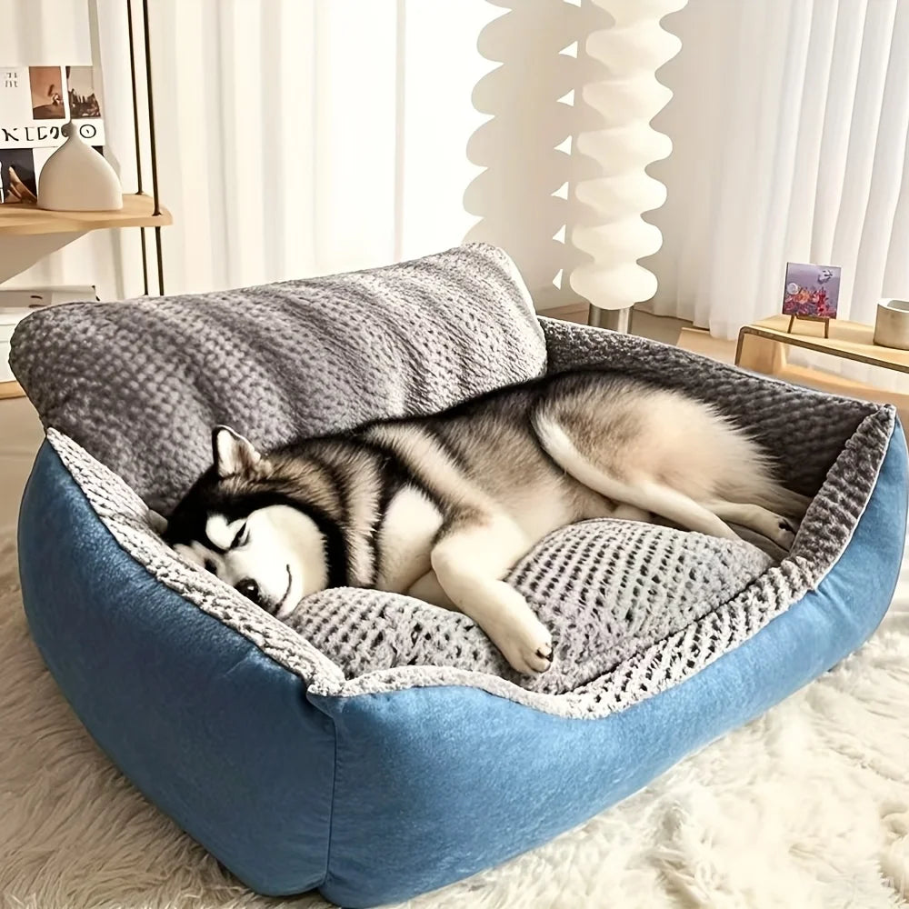 Luxury Extra-Large Dog Bed Plush Pet Sofa with High Backrest Solid Pattern All-Season Comfort Easy-Clean Cover for Large Dogs