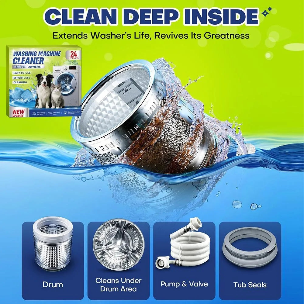 Eco-Friendly Washing Machine Cleaner 24pcs Pet Hair Buildup & Fights Odors for Fresh Clean Washers Household Cleaning Tools