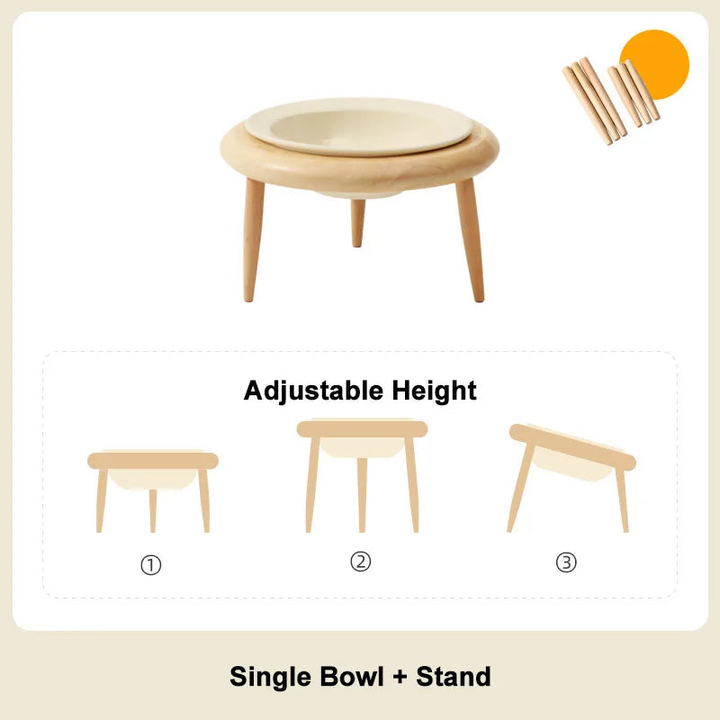 Ceramic Cat Bowl with Wood Stand High Shelf Tableware Set Puppy Double Food Bowls Small Dog Water Bowl Cat Feeder Pet Supplies