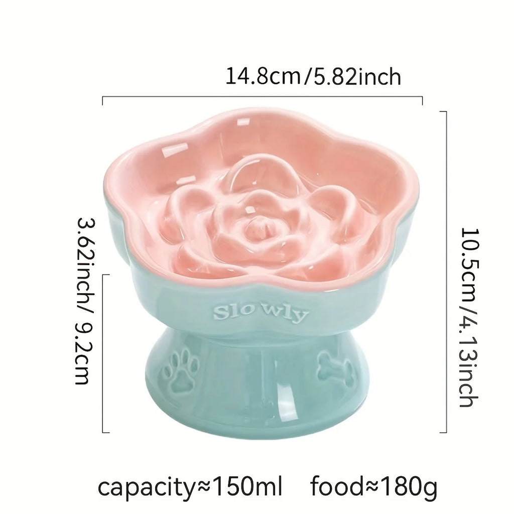 Colorful High-Footed Slow Feeder Ceramic Cat Bowls Anti-Spill Neck Protecting Pet Bowl for Small Dogs and Cats