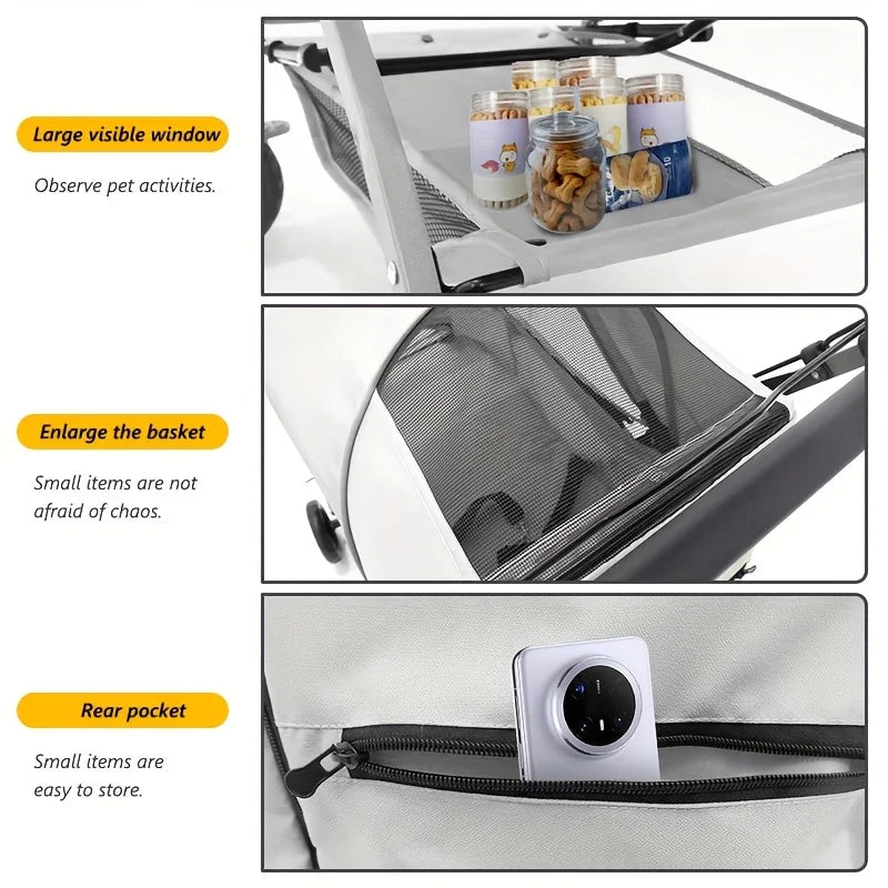 4 Wheels Pet Travel Trolley Dog Jogger Stroller with Cup Holder and Storage Basket Pet Pushchair for Small Medium Cats Dogs
