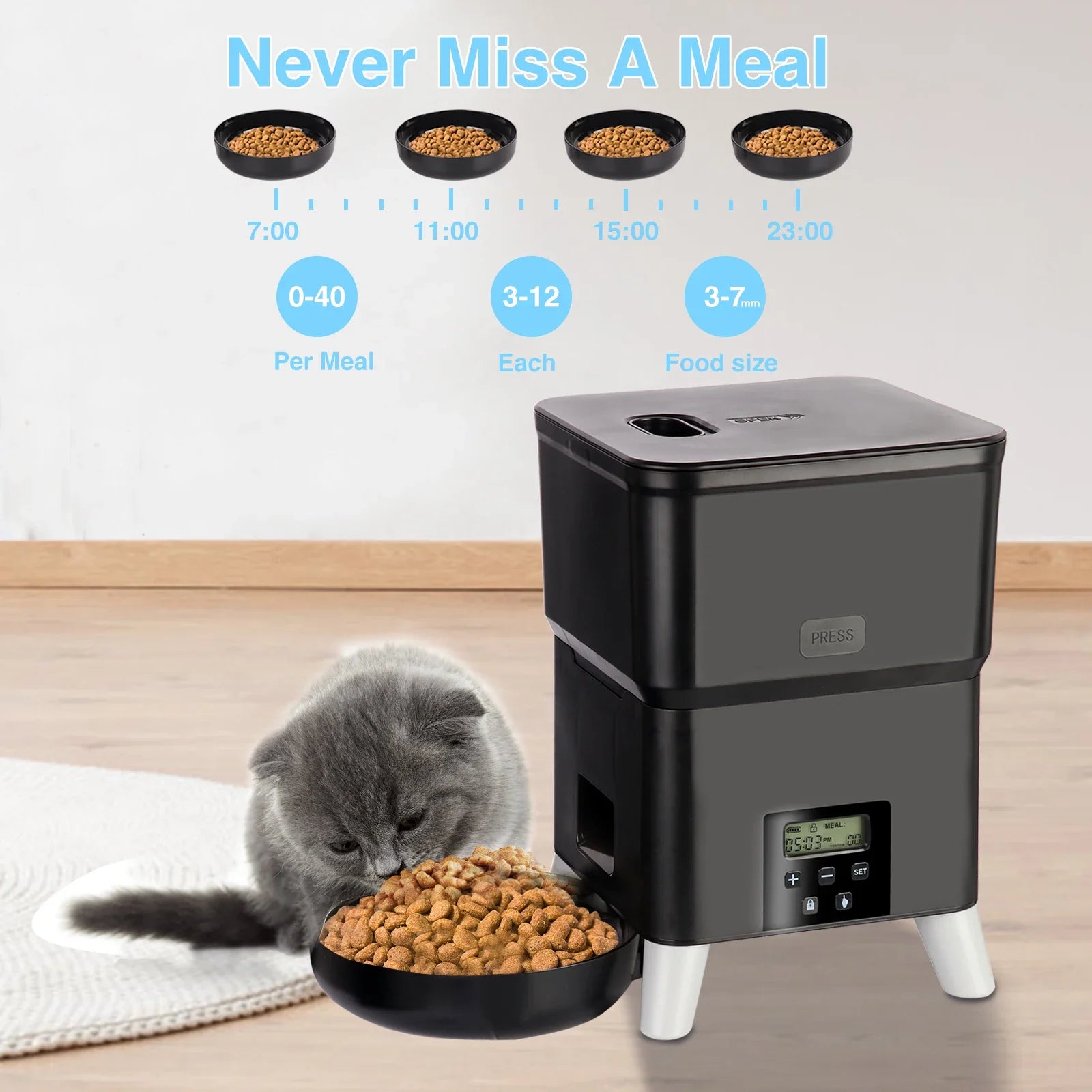OEM 2L Eco-Friendly Plastic Luxurious Automatic Pet Feeder Smart Dog Cat Food Dispenser LCD Display Battery Powered Timed