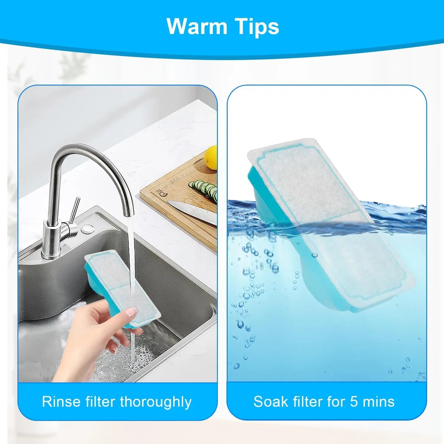 6pcs Cat Water Fountain Filters for 108oz/3.2L Wireless Cat Water Fountain Battery Operated Stainless Steel Pet Fountain