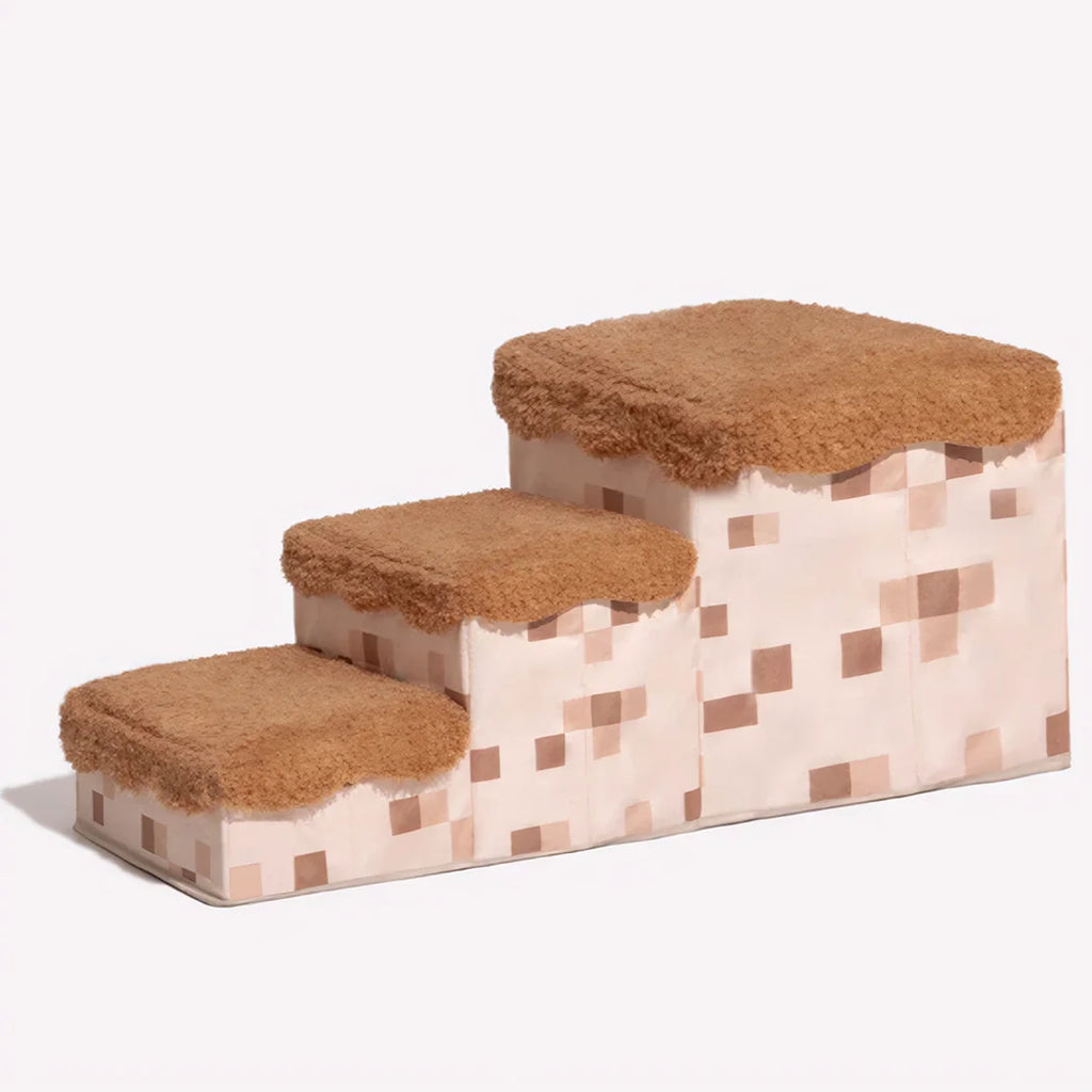 Luxury Retro Pixel 3-Step 2-Step Foldable Dog Steps Handcrafted Non-slip PawGame Blocky Design with Storage for Small Dogs Cats
