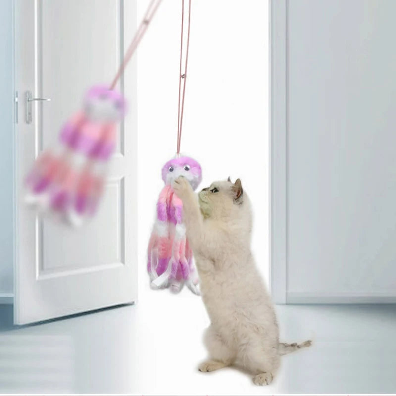 Interactive Cat Toys Hanging Simulation Cat Plush Toy Retractable Plush Octopus Shape Hanging Door Type Pet Toy Cat Supplies