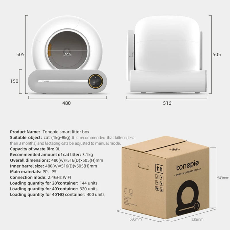 Ti Pro Smart Automatic Cat Litter Box Self-Cleaning Electric Pet Toilet with App Plastic Cat Products Smart Cat Litter Box