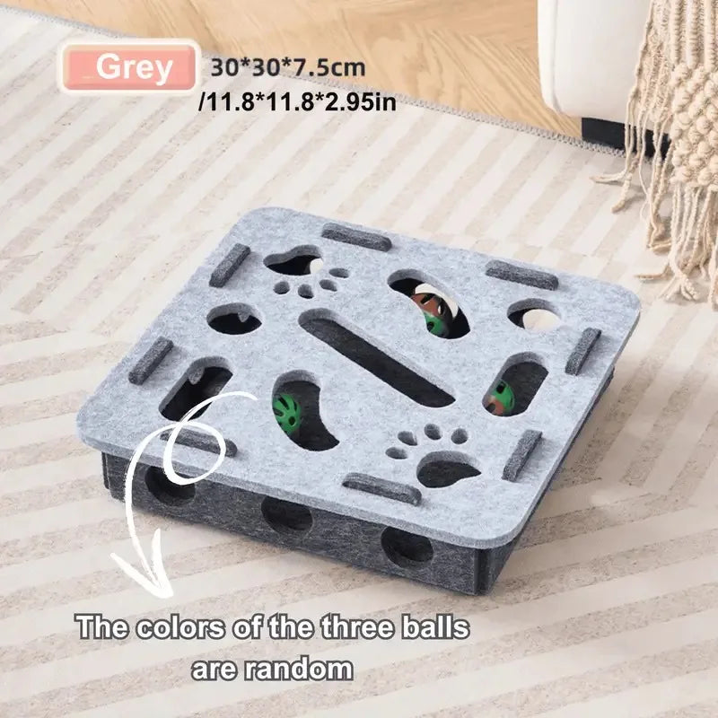 Interactive Construction Site Cat Fun Box Durable Felt Puzzle Game with Paw Prints Simple Style for Indoor Cats
