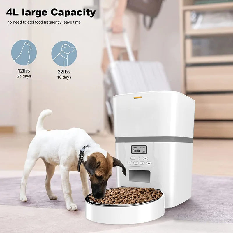 4L Large Capacity Smart Pet Feeder Button Control Cat Automatic Food Dispenser Timing Quantitative Voice Dog Feeder Accessories