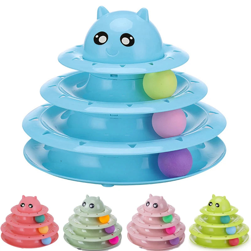 3-Level Interactive Cat Toy with Moving Balls Circle Track Design for Exercise and Hunting Fun and Sustainable Feature