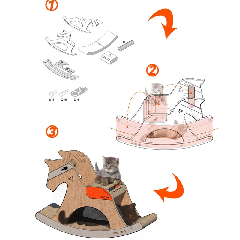 Petree Rocking Horse Corrugated Paper Cat Scratching Post Cactus Cat Scratcher Scratching Sisal Cat Tree Pet Toys