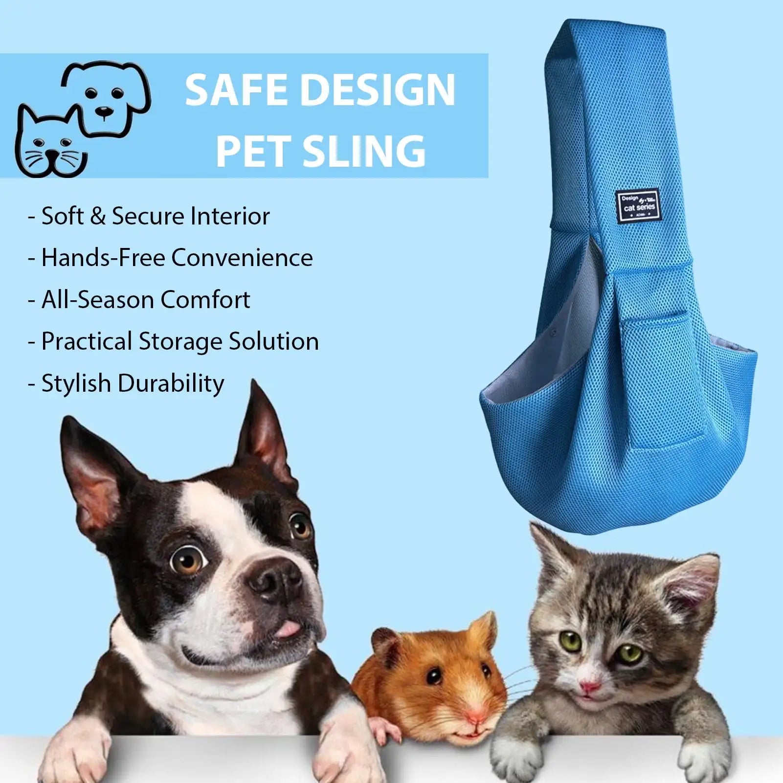 Pet Carrier Sling Breathable Bag Puppy Carrier Purse Hand-Free Dog Sling Carrier with Storage Pockets for Small Dogs Cats