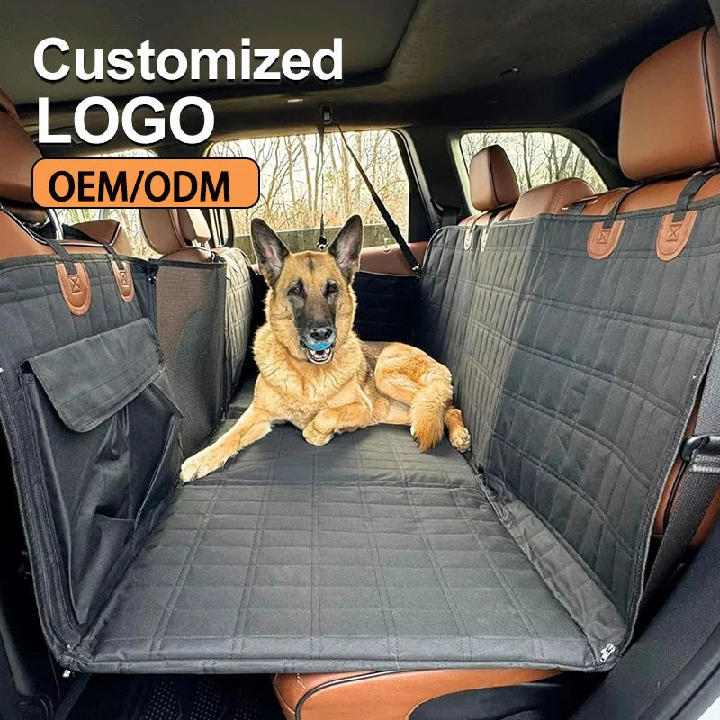 Custom Durable Fabric Dog Car Seat Cover with Extended Support Board Quilted Gray Design Straps & Metal Rings for Secure