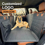 Custom Durable Fabric Dog Car Seat Cover with Extended Support Board Quilted Gray Design Straps & Metal Rings for Secure