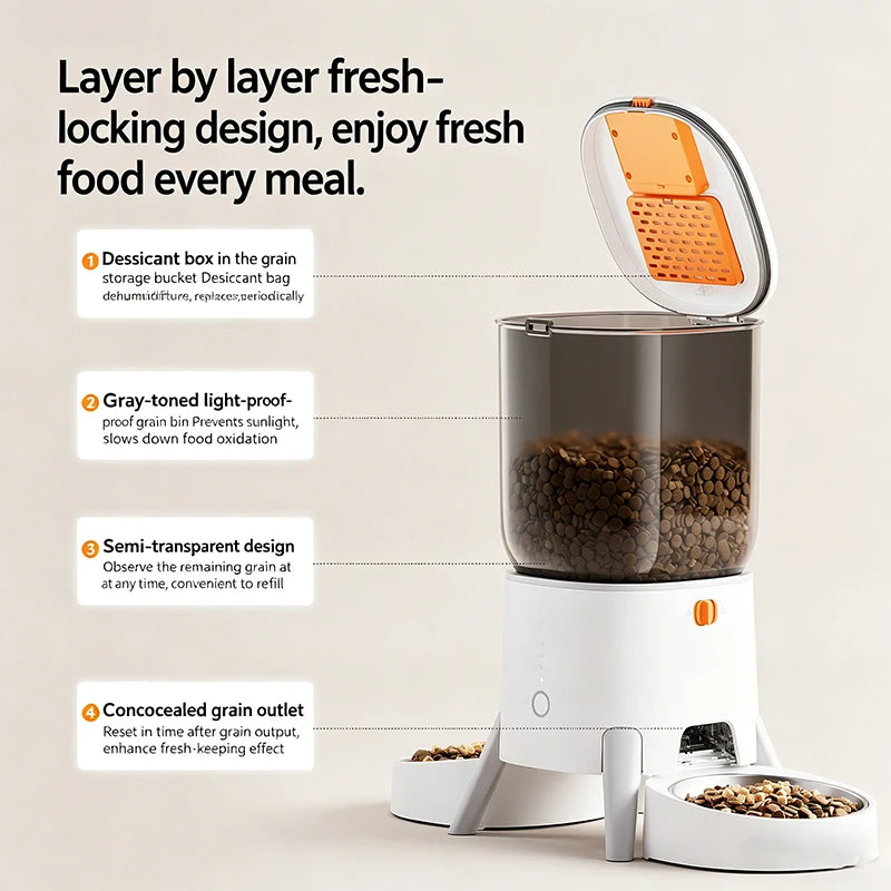 OEM 5L Dual Bows Smart Pet Feeder with WiFi APP Control Automatic Pet Feeder for Dog Food Dispenser for Dual Cats Dogs