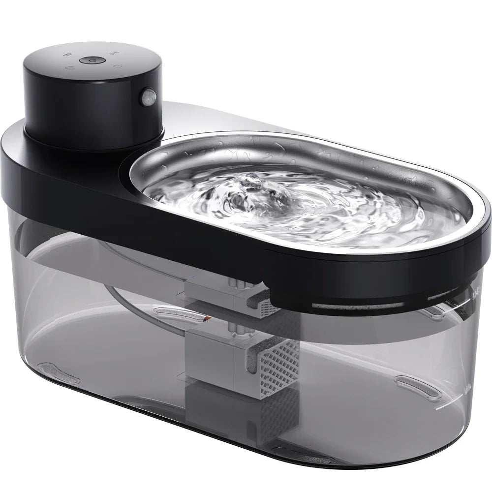 4L 5000mAh Automatic Pet Water Dispenser Wireless Stainless Steel Bowl Cat Drinking Fountain Charging Sensor Oval Shape Battery