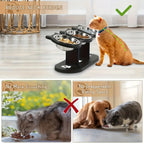 3 Bowls Wooden Elevated Cat Feeder Stand with 15 Angle Adjustable Stainless Steel Food & Water Bowls Pet Feeding