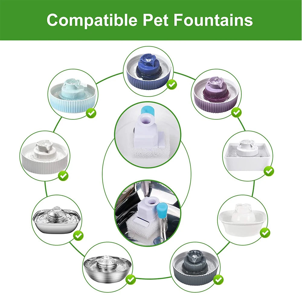 8 Pack Automatic Eco-Friendly Cat Pet Fountain Replacement Filters Carbon 2 Pack Foam and Ceramic Cake for Cat Water Fountains