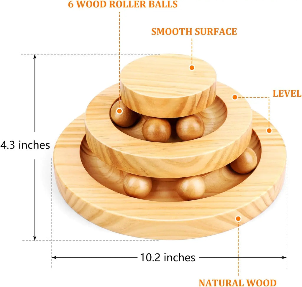 Modern Fashion Interactive Cat Toy Double Layer Wooden Track Balls Turntable Funny Roller for Kitty Cat Supplies