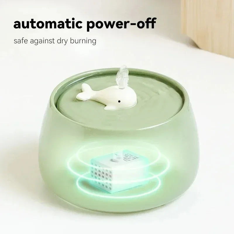 1300ml Ceramic Cat Water Fountain USB Charging Pet Drinker with Filter Automatic Cat Dog Water Dispenser with Wooden Stand Bowls