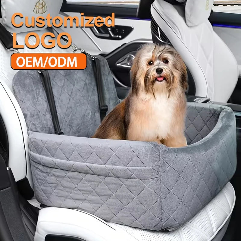 Custom Deluxe Portable Dog Car Seat Travel Carrier Breathable Fabric Travel Booster Seat with Safety Strap for Small Medium Dogs