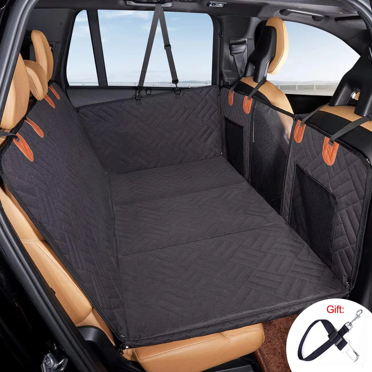 Extended Dog Car Seat Cover for Back Seat Extra Larger Hard Bottom Car Back Seat Extender Dogs Fit for All Cars with Safety Belt