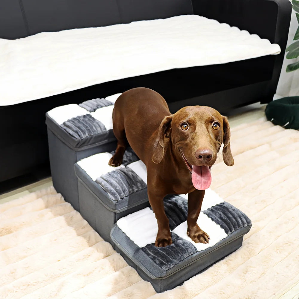 Luxury Chessboard Handcrafted 3 Steps Dog Stairs With Storage Napsteps Foldable Dog Bed Space Convenient Safe Pet Stairs for Dog