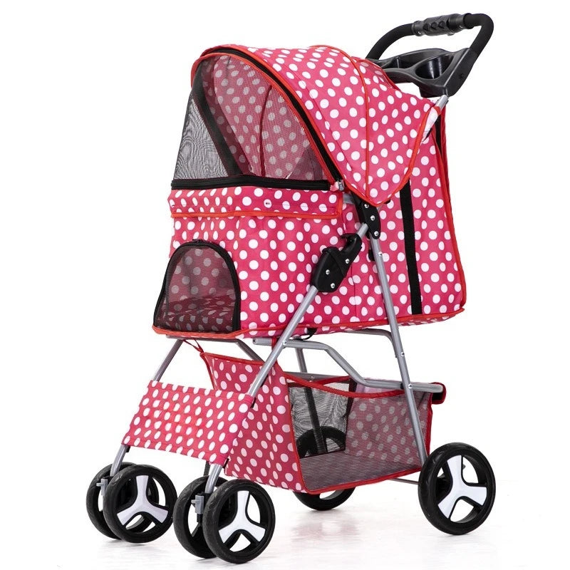 4 Wheels Pet Travel Trolley Cat Dog Jogger Stroller with Cup Holder and Storage Basket Pet Pushchair for Small Medium Cats Dogs