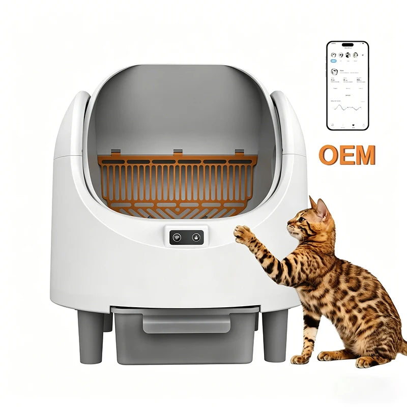 68L Open-design Automatic Cat Litter Box Self Cleaning Sensor Safety Protection Smart Pet Health Monitor System OEM Cat Toilet