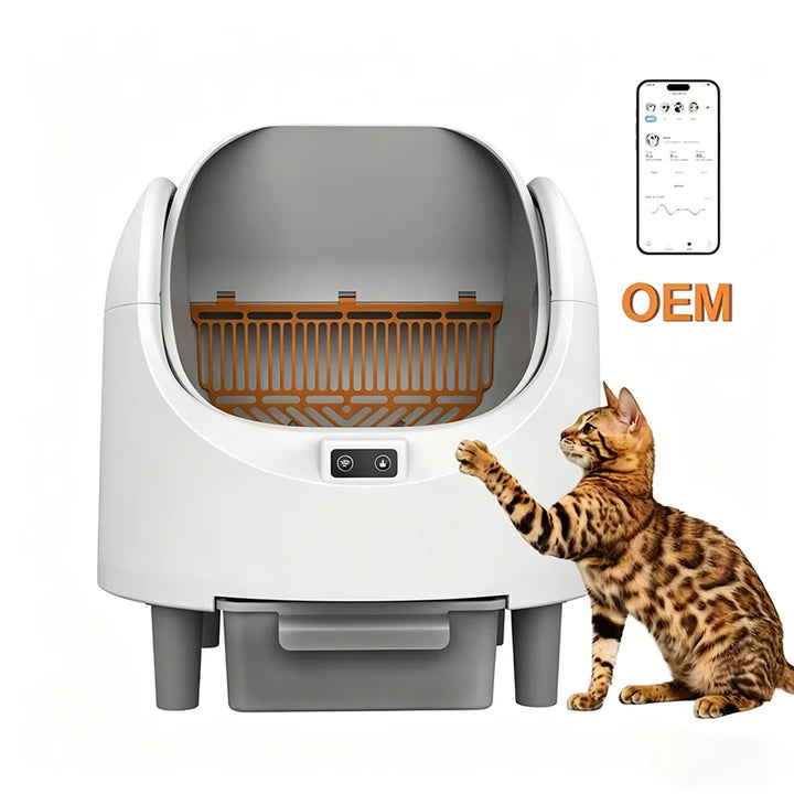 68L Open-design Automatic Cat Litter Box Self Cleaning Sensor Safety Protection Smart Pet Health Monitor System OEM Cat Toilet