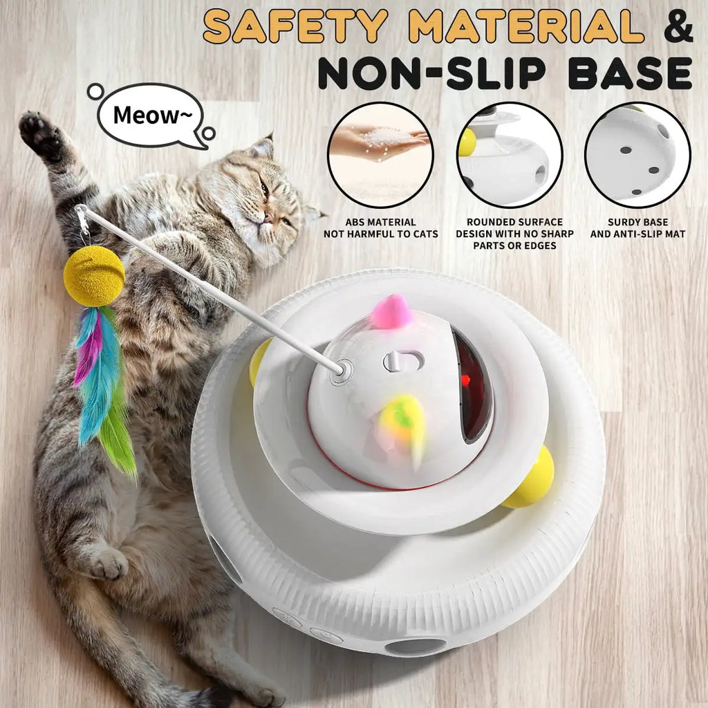 4 in 1 Interactive Cat Toys with USB Rechargeable Smart Cat Teaser Stick Feather Wand for Indoor Cat Toys Ball Pet Accessories