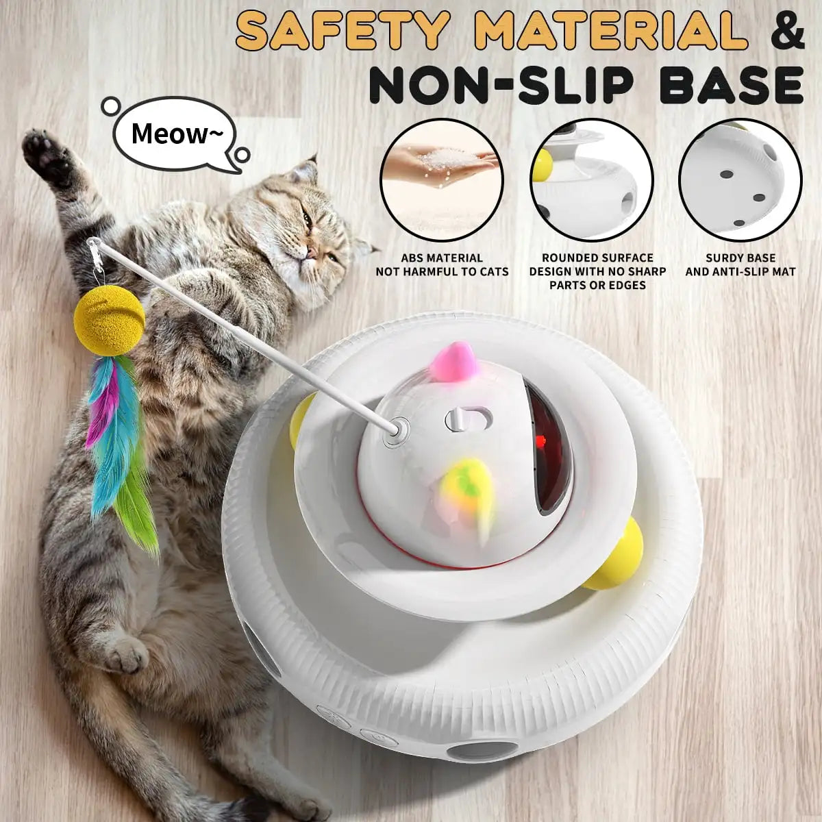 4 in 1 Interactive Cat Toys with USB Rechargeable Smart Cat Teaser Stick Feather Wand for Indoor Cat Toys Ball Pet Accessories