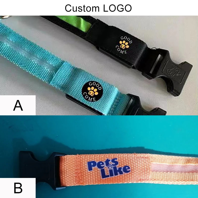 Nylon LED Pet Dog Collar Night Safety Flashing Glow in the Dark Dog Leash Dogs Luminous Collars Pet Supplies OEM Custom LOGO