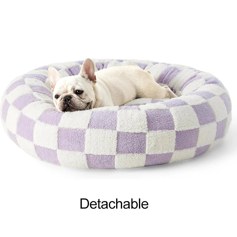 Donut Small Dog Bed Round Cat Beds for Indoor Cats Anti-Anxiety Calming Pet Beds Washable Cute Modern Cat Nest