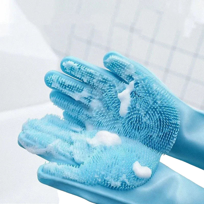 Magic Silicone Pet Bathing Gloves for Dog & Cat Bathe & Shampoo Stocked Brush Gloves 2-Pack for Bathroom Use