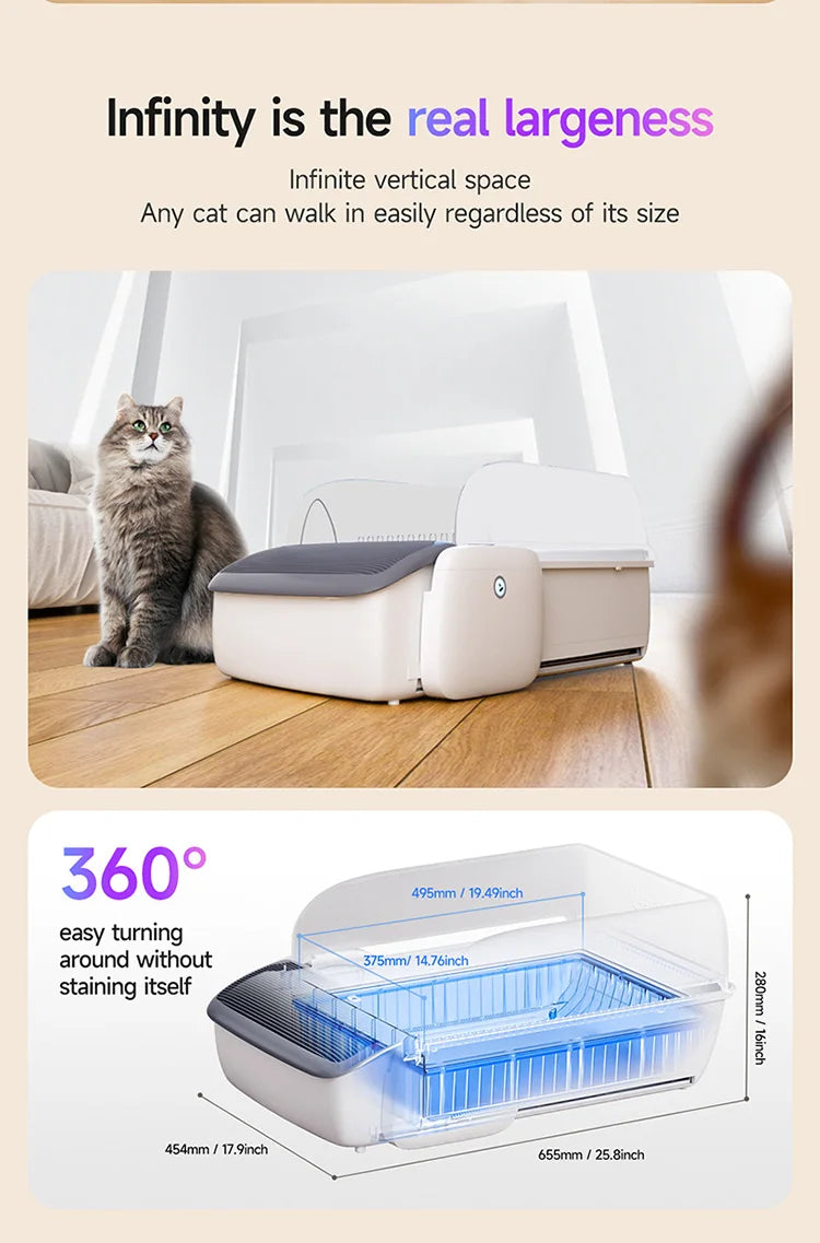 US Warehouse 2025 Open Design Intelligent Automatic Cat Litter Box Smart APP Self Cleaning Litter Box for Cats