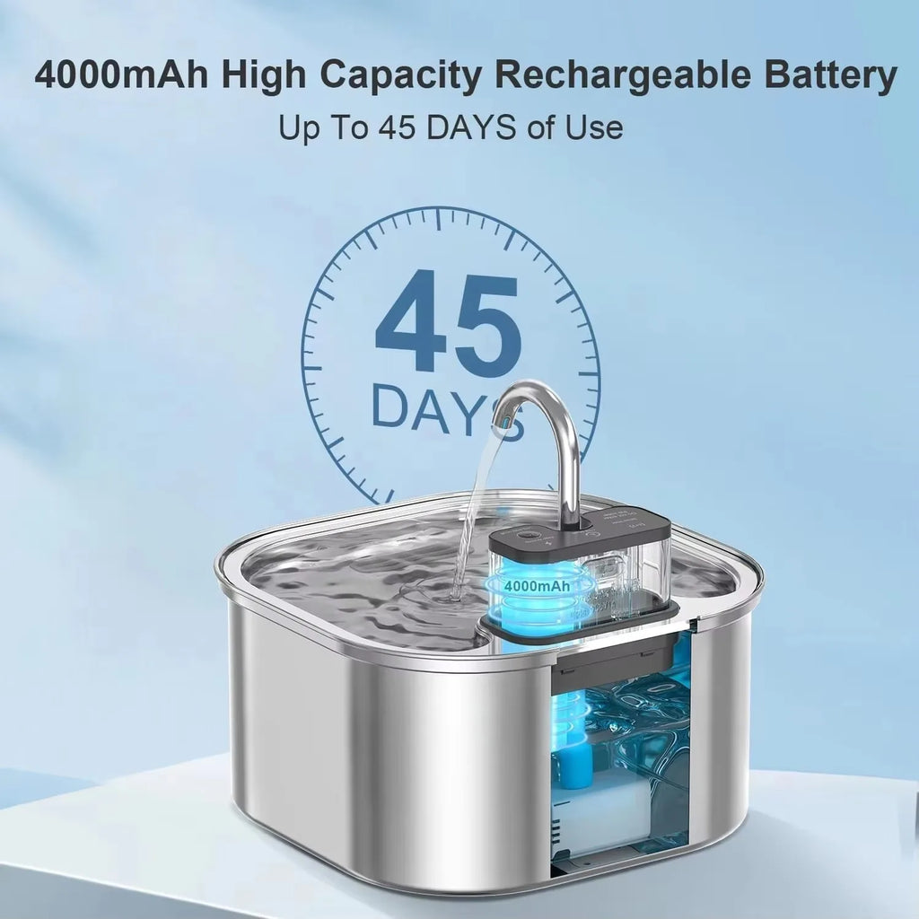 OEM Indoor Wireless Luxurious Portable Stainless Steel Cat Water Fountain Smart Quiet Charge 3 Flow Modes Multi-layer Filtration