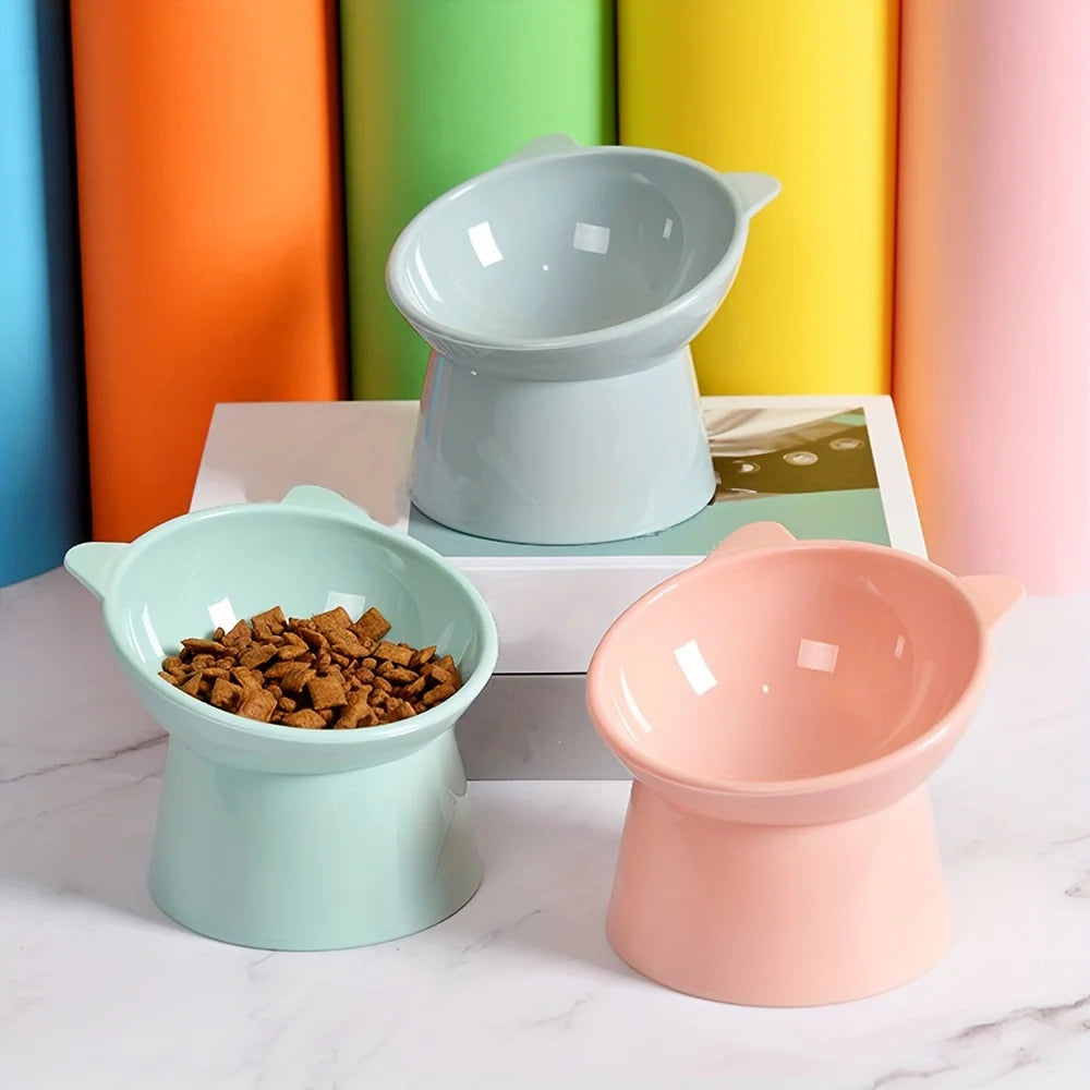 Elevated Cat Bowl with Stand Non-Slip Tilted Design for Neck Comfort Stability Durable Plastic Feeding Dish for Cats Small Dogs