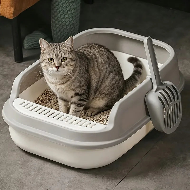Wholesale Semi-Enclosed Large Thickened Anti-Splash Plastic Cat Litter Box Cat Litter Box with Shovel Pet Supplies