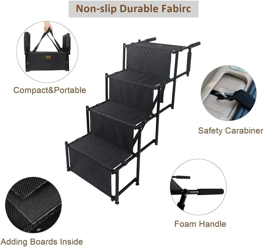 4 Steps Folding Pet Stairs Portable Lightweight Auto Large Dog Cat Ladder for Cars Trucks SUVs Cargo Couch High Bed