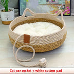 Removable Woven Cat Bed Upholstery Sleeping House Cat Scratch Floor Rattan Wear-resistant Washable Cat Cave Pet Supplies
