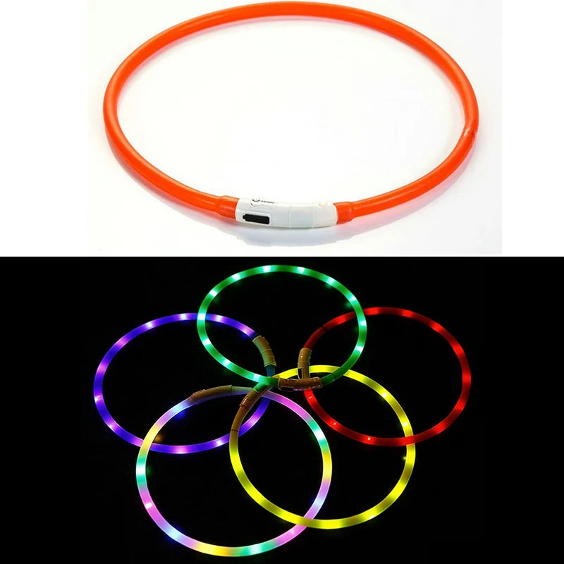Adjustable LED Glowing Dog Collar Rechargeable Anti-Lost Night Light Harness Luminous Nylon Dog Supplies with Flashing Feature