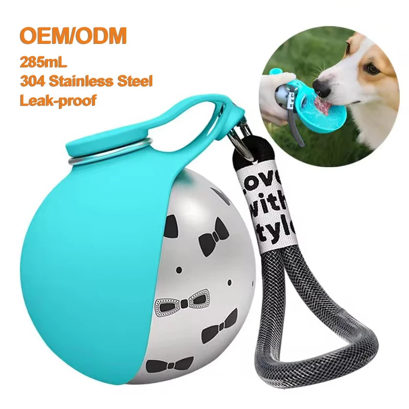 285ml Portable Dog Water Bottle Outdoor Dog Water Dispenser Pet Water Bottle Leak-Proof Foldable Stainless Steel Pet Supply OEM