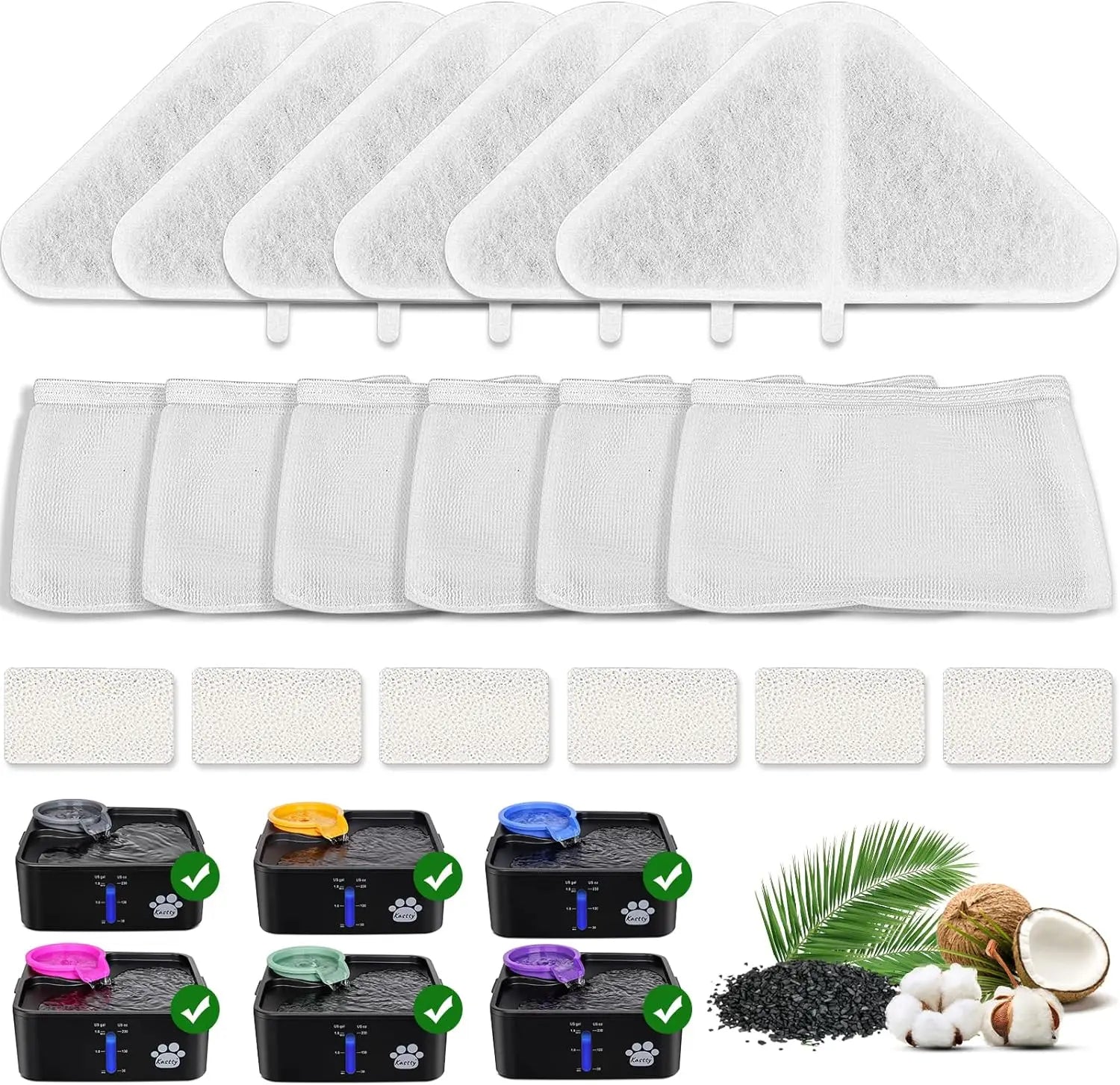 6 Pack Replacement Filters for 230oz Dog Water Fountain Activated Carbon and PP Cotton Kastty Food Grade Water Fountain Filters