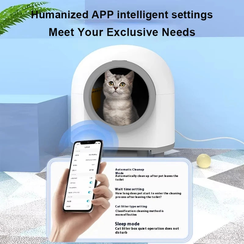 Self Cleaning Plastic Smart Litter Box for Multiple Cats 80L Automatic APP Control Odor Removal Safety