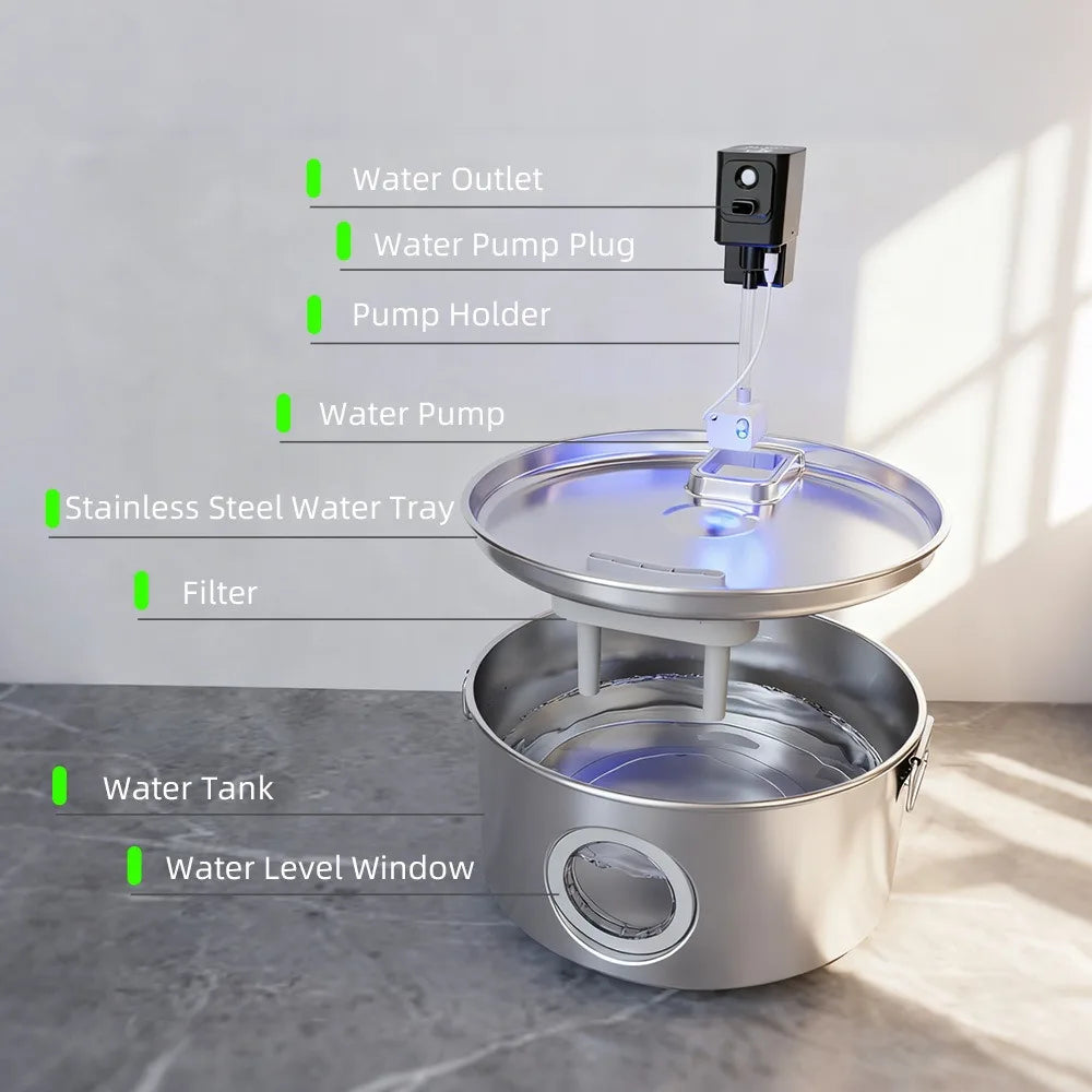 12L Large Dog Water Fountain Stainless Steel 4000mah Wireless Quiet Pet Cat Water Fountain with Motion Sensor for Multi Dogs Cat